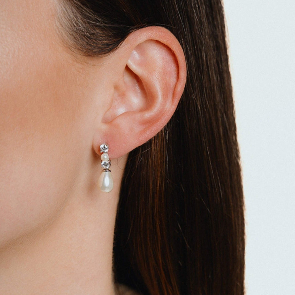 Diamonfire Shell Pearl and Zirconia Drop Earrings in Sterling Silver