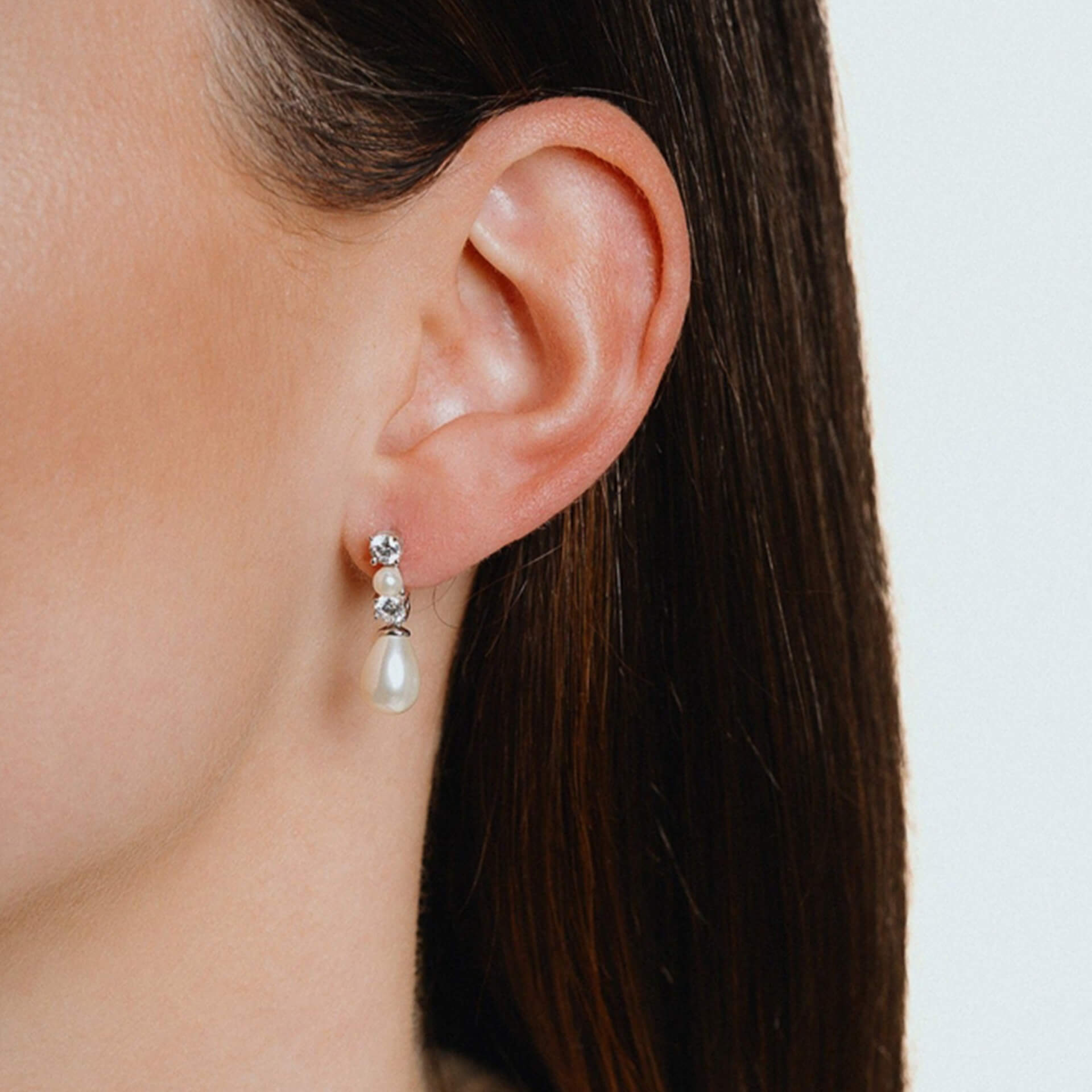 Diamonfire Shell Pearl and Zirconia Drop Earrings in Sterling Silver