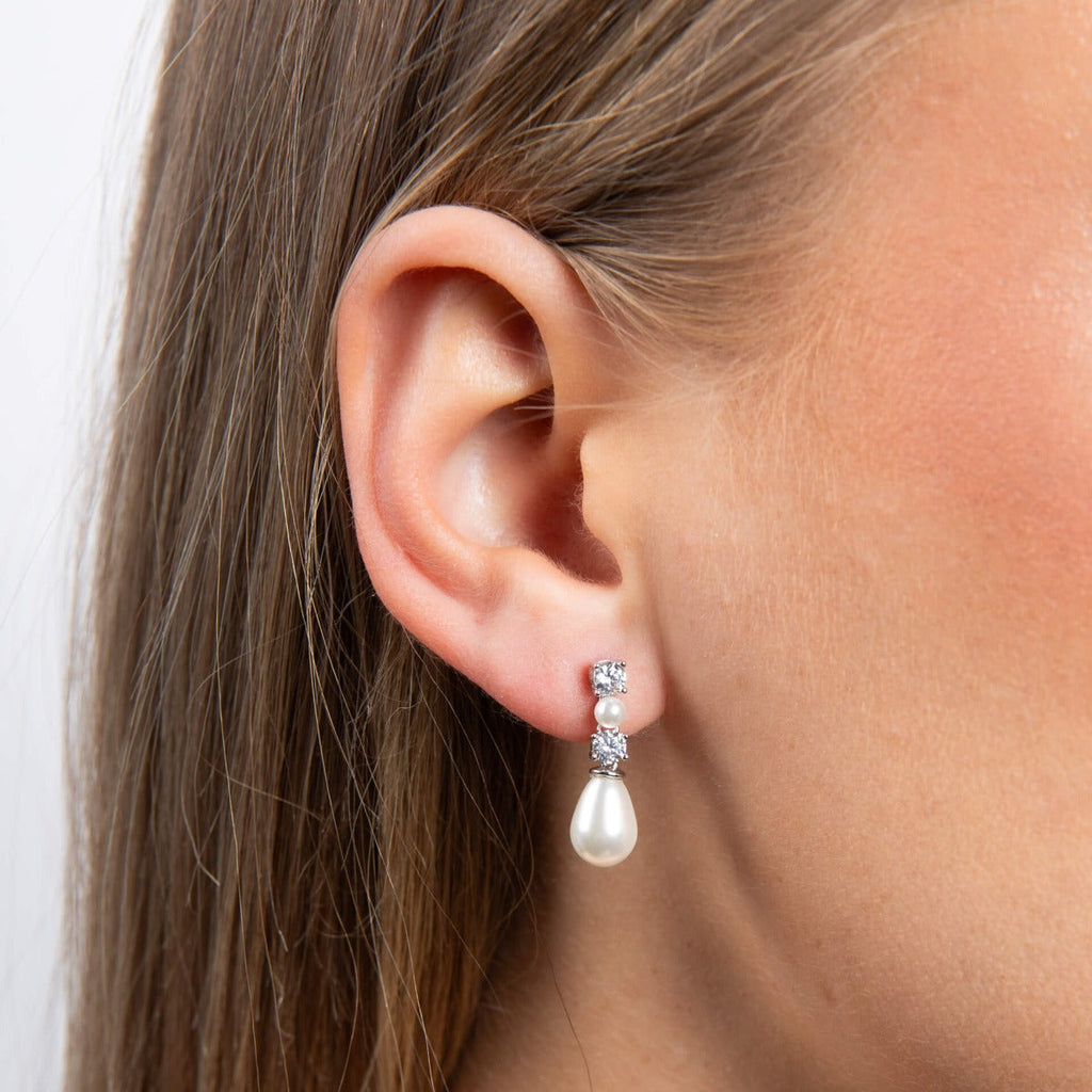 Diamonfire Shell Pearl and Zirconia Drop Earrings in Sterling Silver
