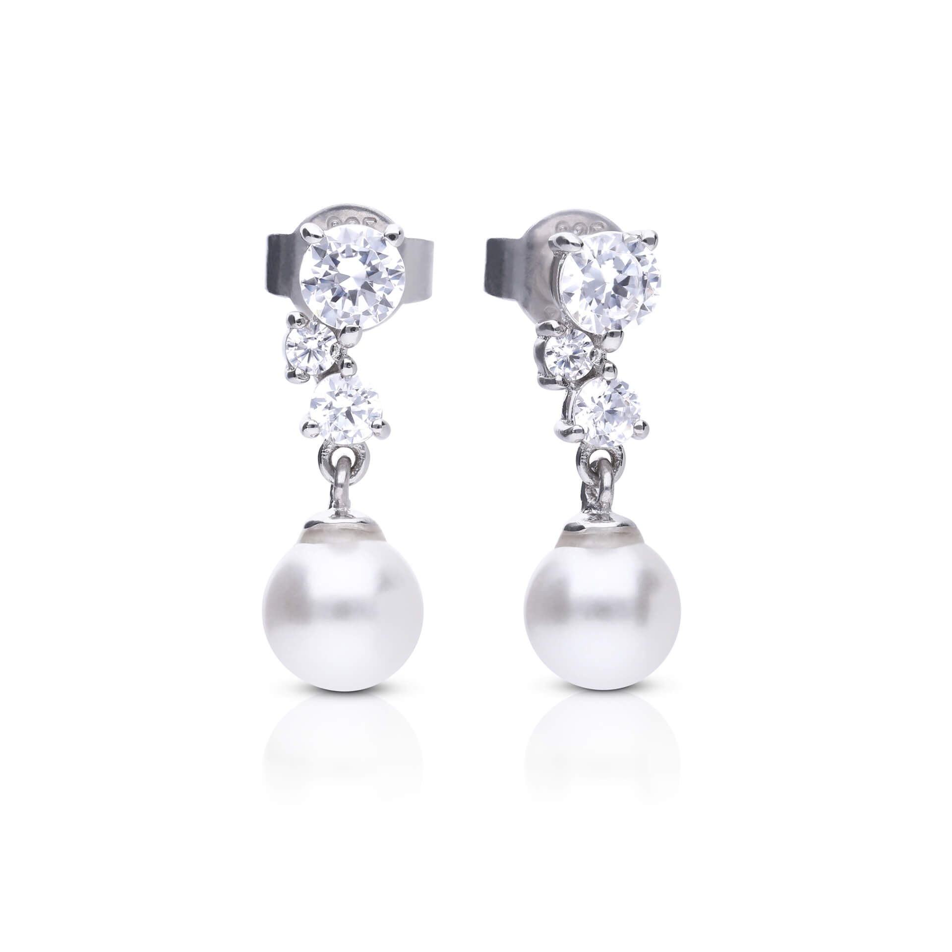 Diamonfire Shell Pearl Drop Earrings | Sterling Silver & Zirconia