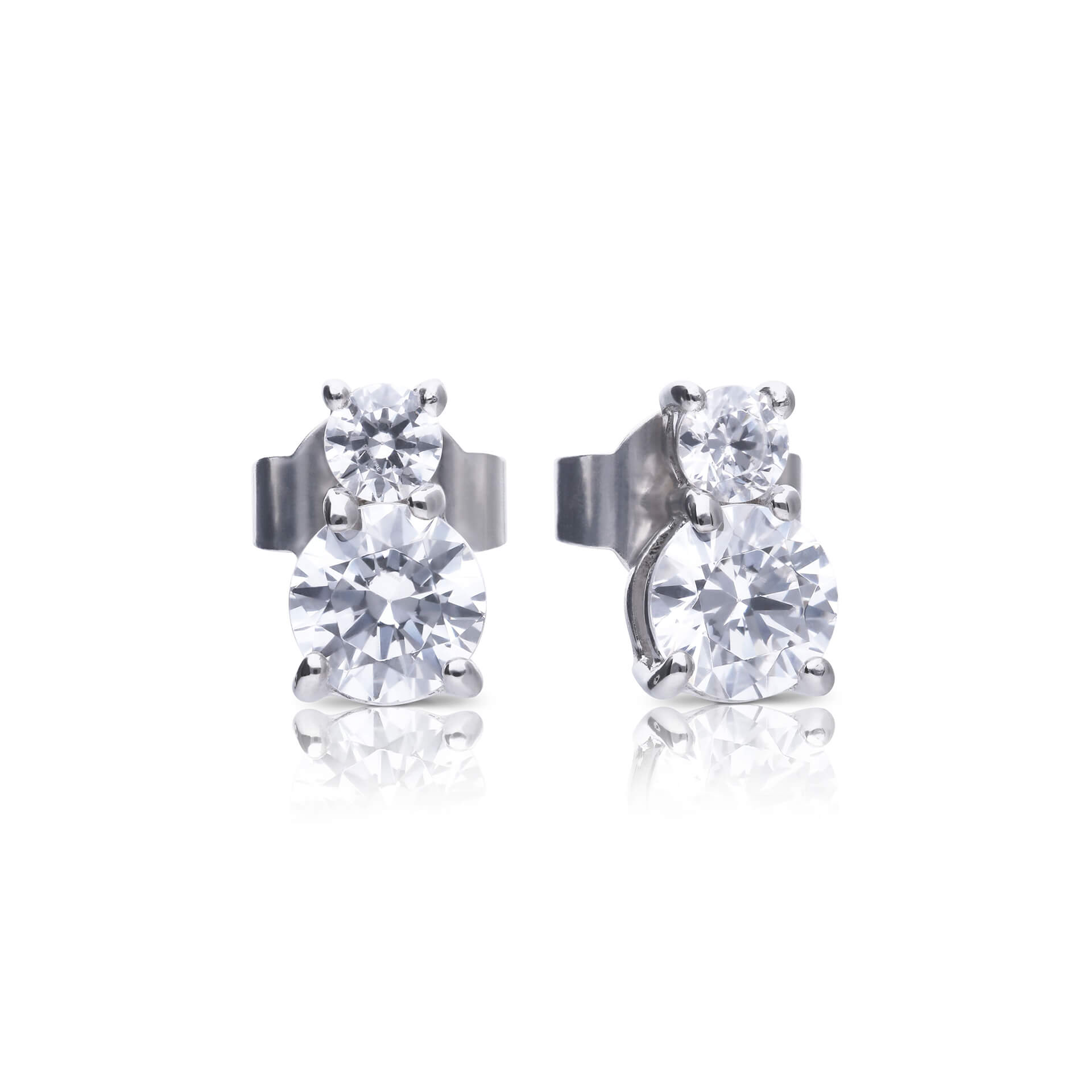 Diamonfire Duo Zirconia Stud Earrings | Sterling Silver by Gecko