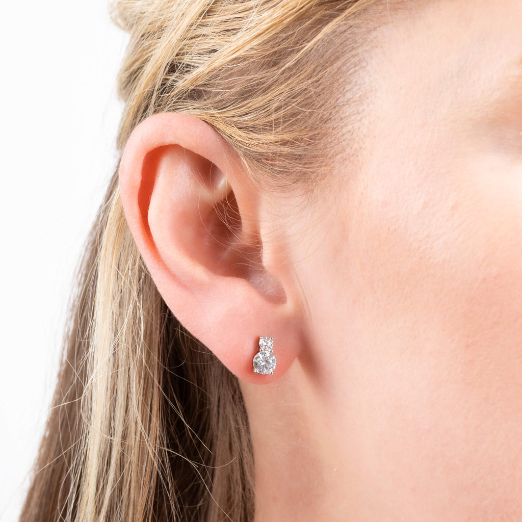 Diamonfire Duo Zirconia Stud Earrings | Sterling Silver by Gecko