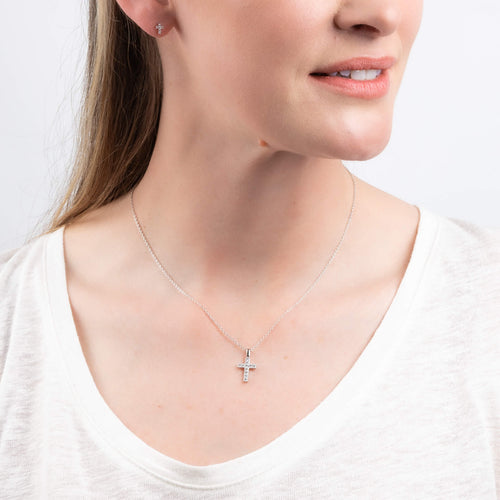 Diamonfire Cross Pendant – Sterling Silver with Zirconia Stones