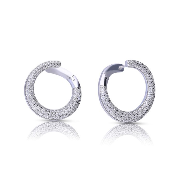 Diamonfire Pave Swirl Open Circle Earrings in Sterling Silver