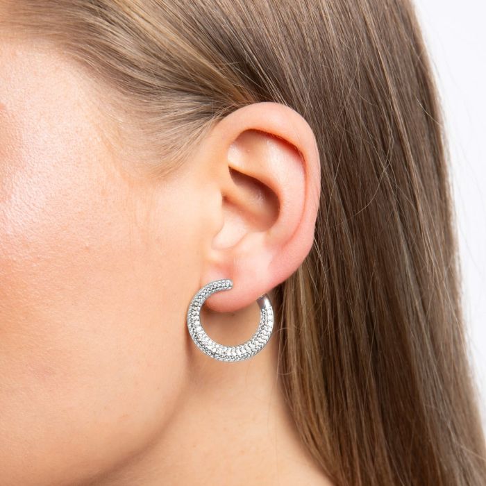 Diamonfire Pave Swirl Open Circle Earrings in Sterling Silver