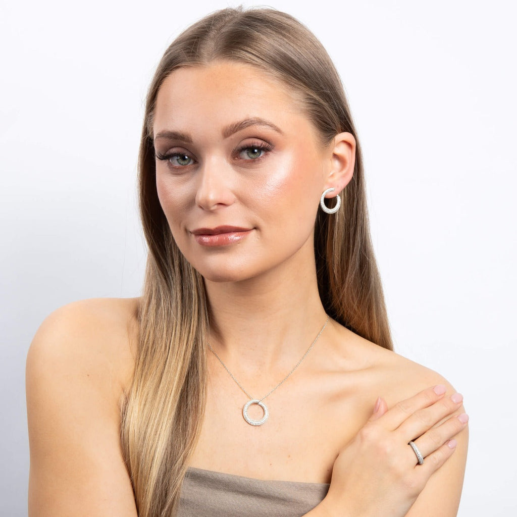 Diamonfire Pave Swirl Open Circle Necklace in Sterling Silver