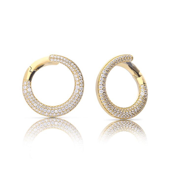 Diamonfire Pave Swirl Open Circle Earrings in Sterling Silver