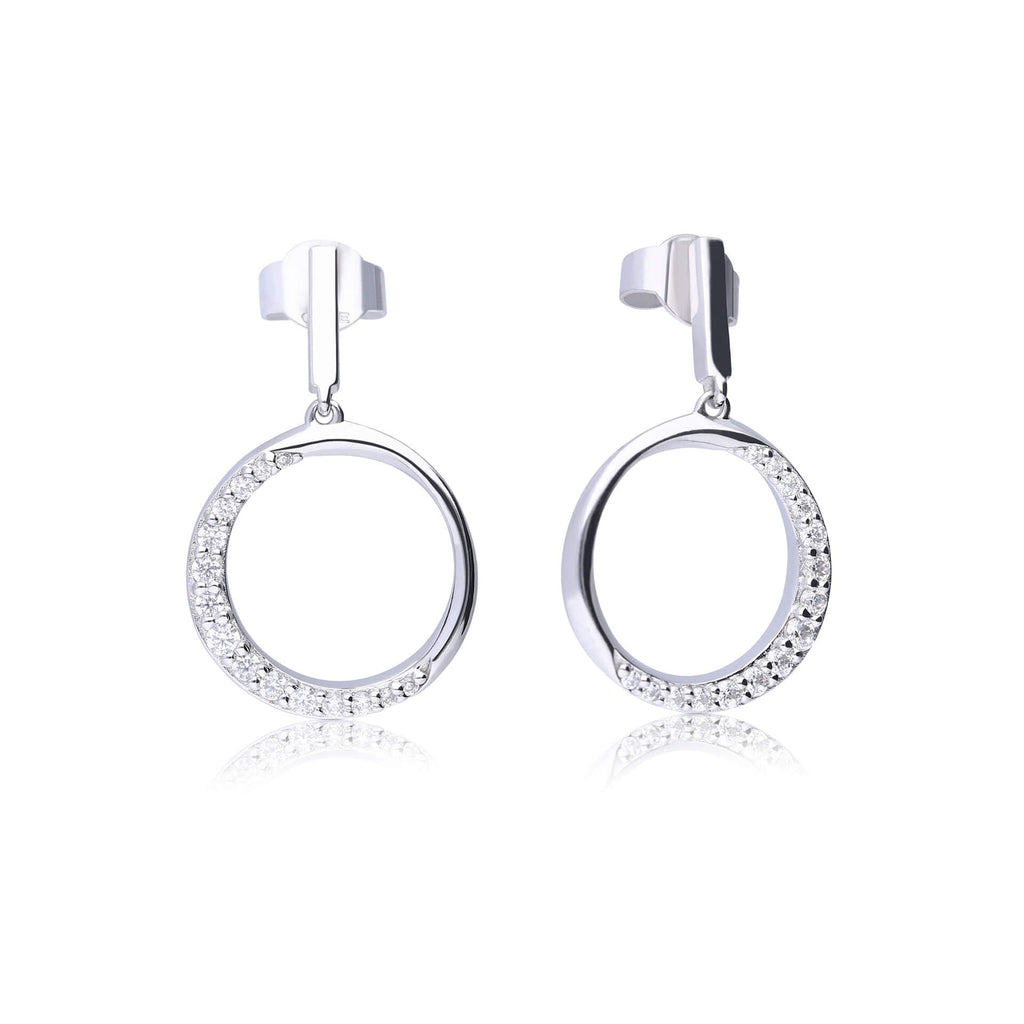 Diamonfire Half Pave Open Circle Earrings in Sterling Silver