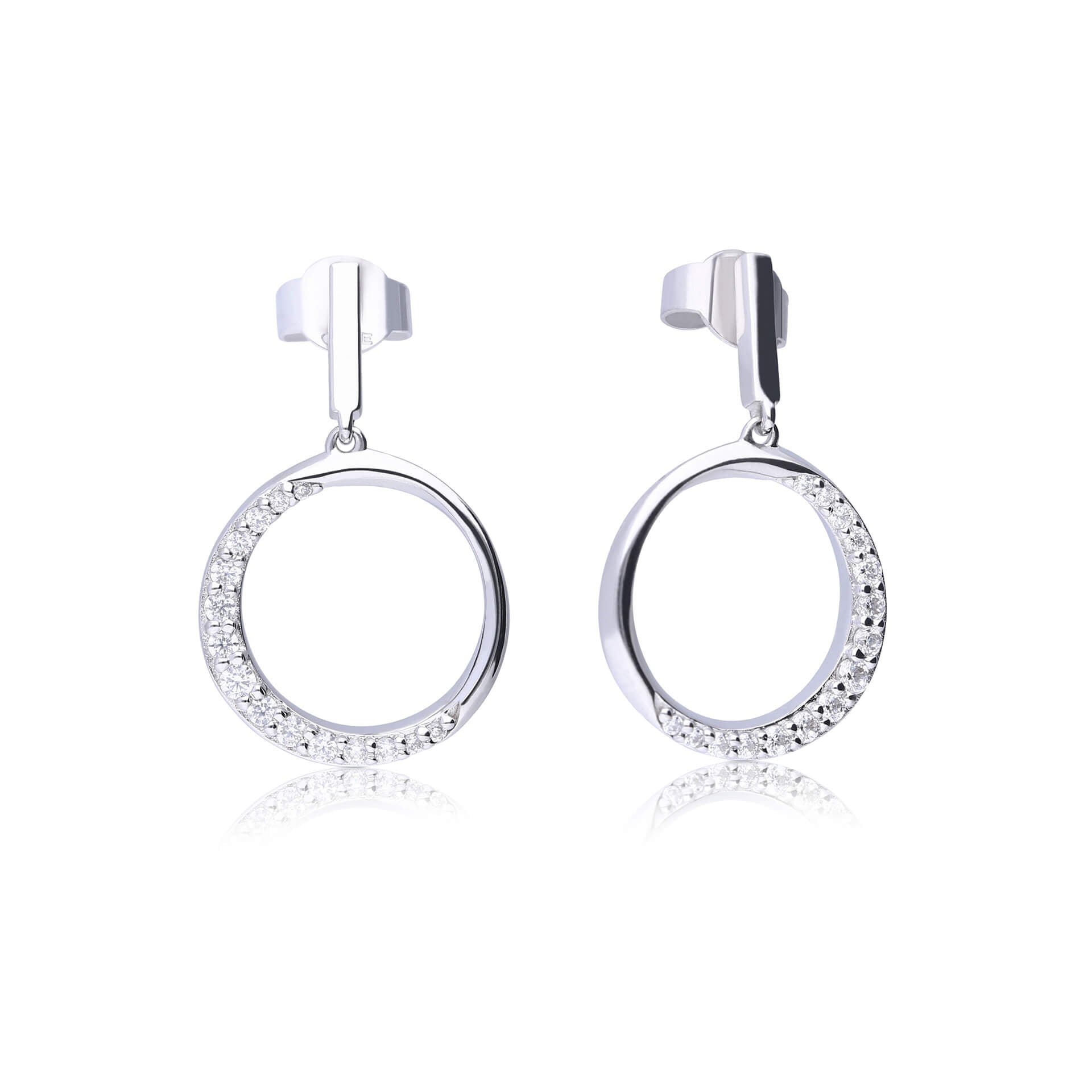 Diamonfire Half Pave Open Circle Earrings in Sterling Silver