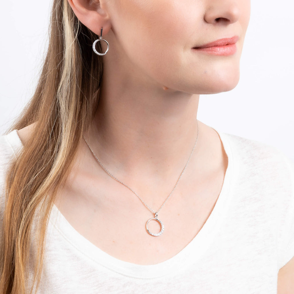 Diamonfire Half Pave Open Circle Necklace | Sterling Silver Zirconia