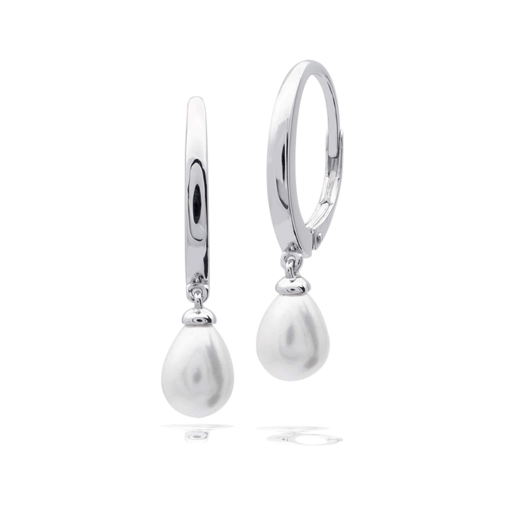 Diamonfire Shell Pearl Teardrop Hoop Earrings in Sterling Silver
