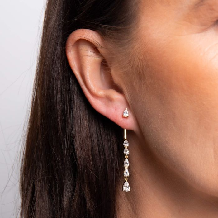 Diamonfire Sterling Silver Teardrop Front Stud and Back Drop Earrings