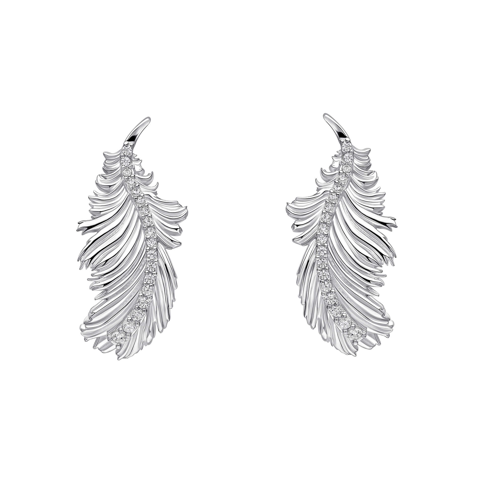 Gecko Jewellery Plume Feather Stud Earrings in Recycled Sterling Silver