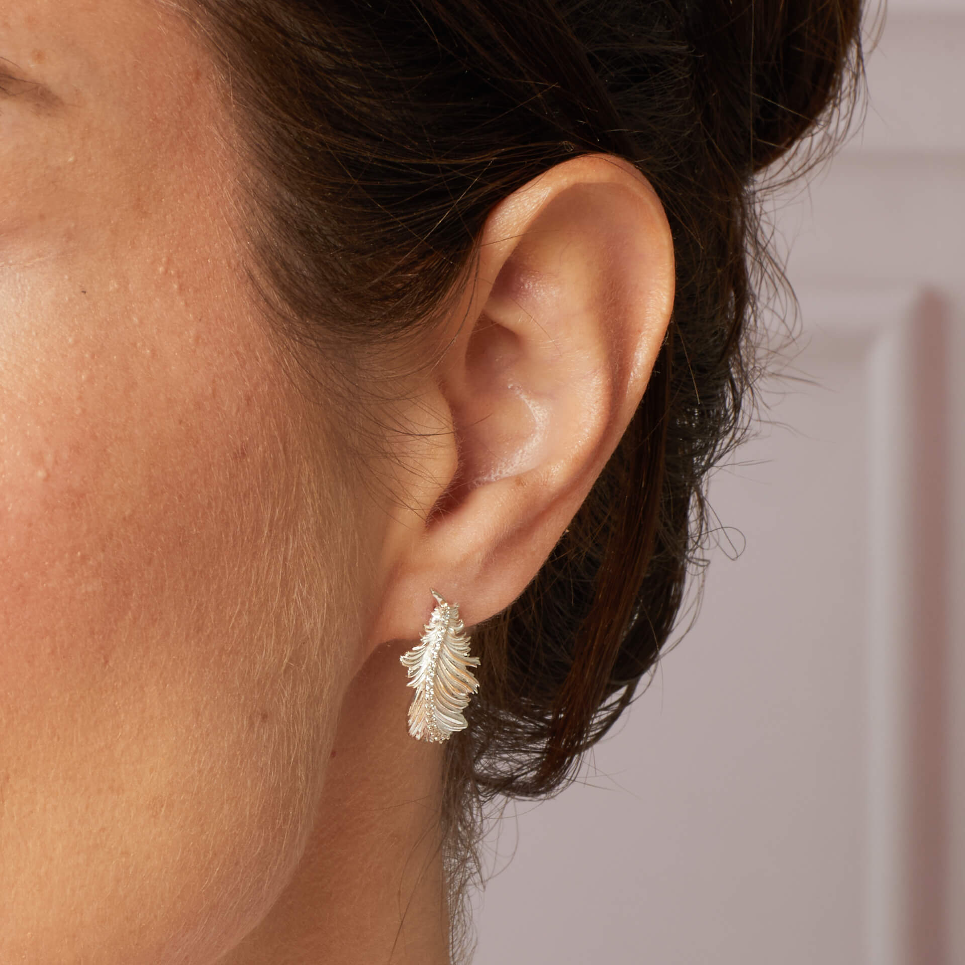 Gecko Jewellery Plume Feather Stud Earrings in Recycled Sterling Silver