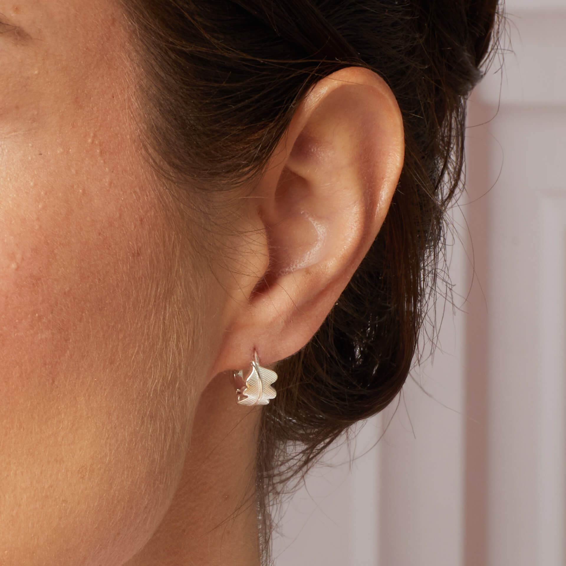 Gecko Jewellery Broadoak Oak Leaf Mini Hoop Earrings in Sterling Silver