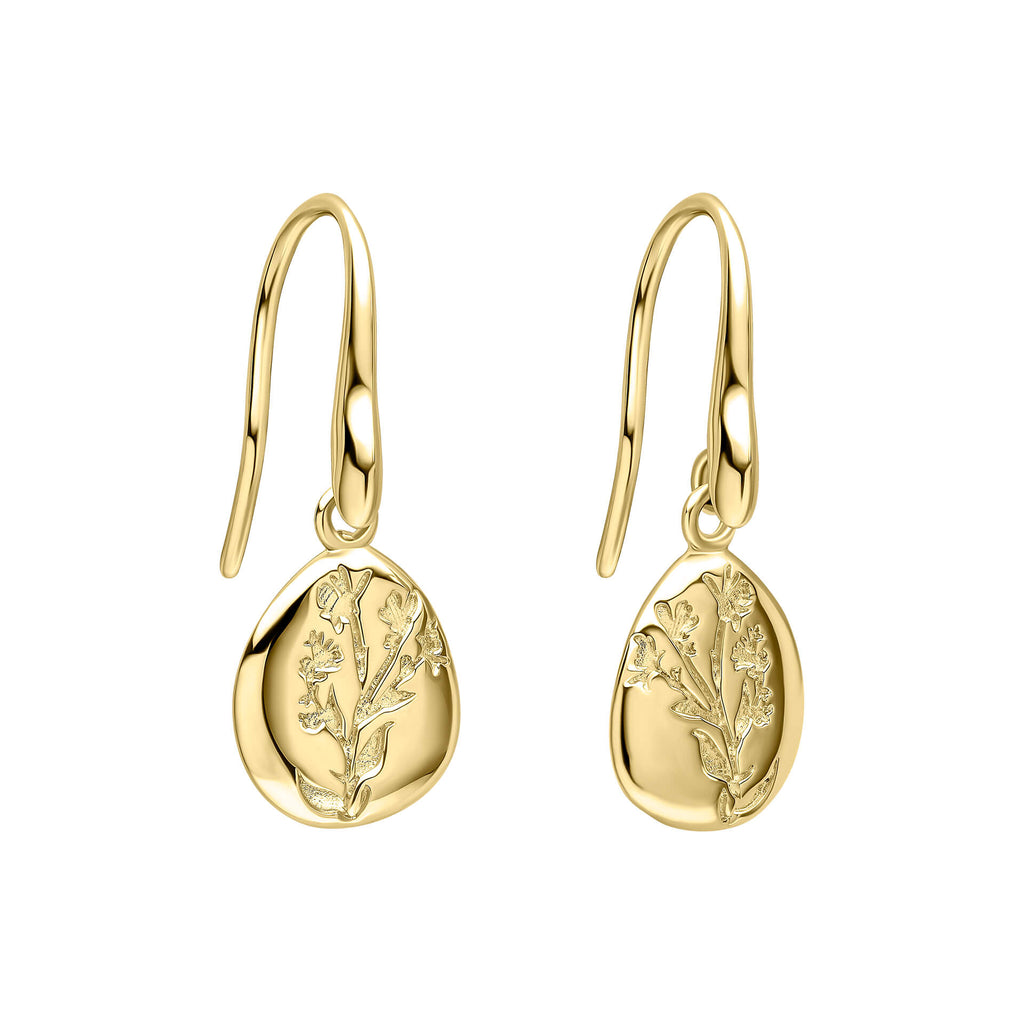 Farlington Flowers Hook Earrings | Yellow Gold Plated Sterling Silver