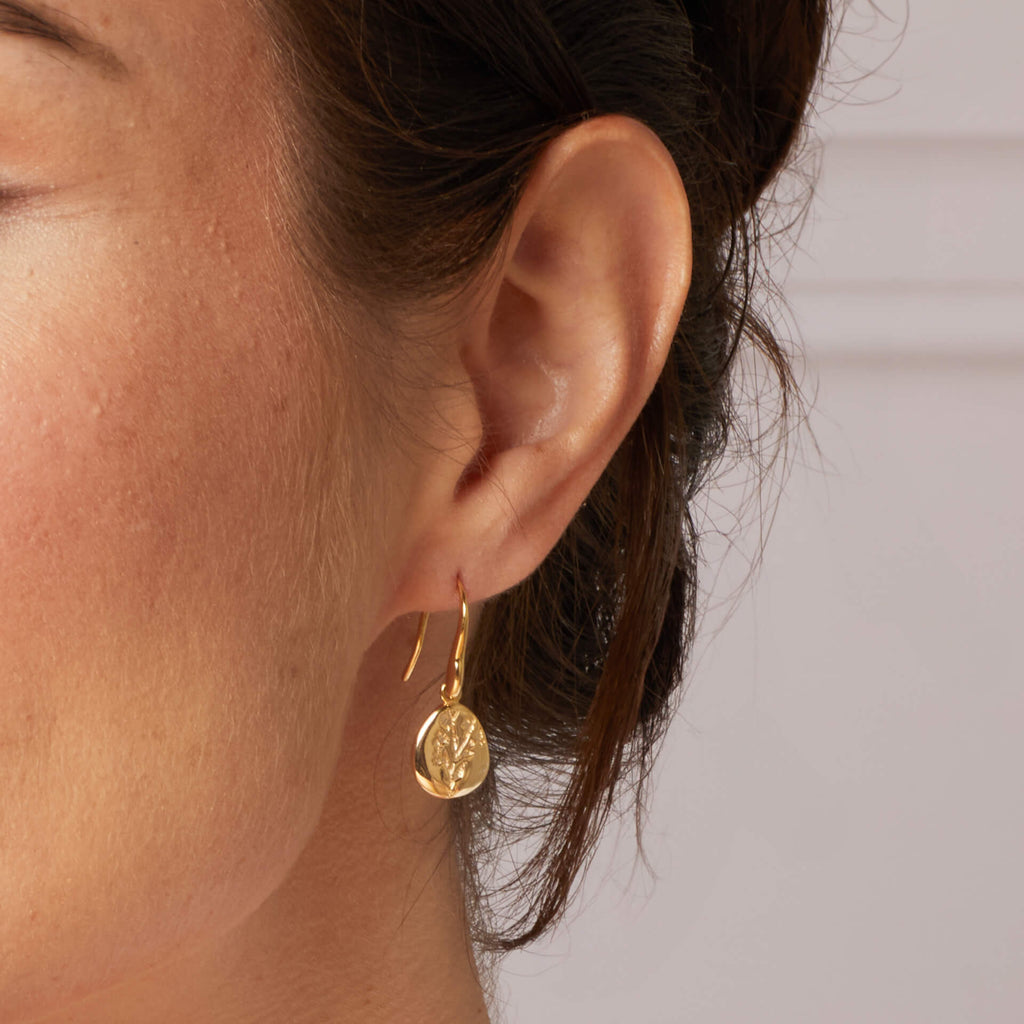 Farlington Flowers Hook Earrings | Yellow Gold Plated Sterling Silver