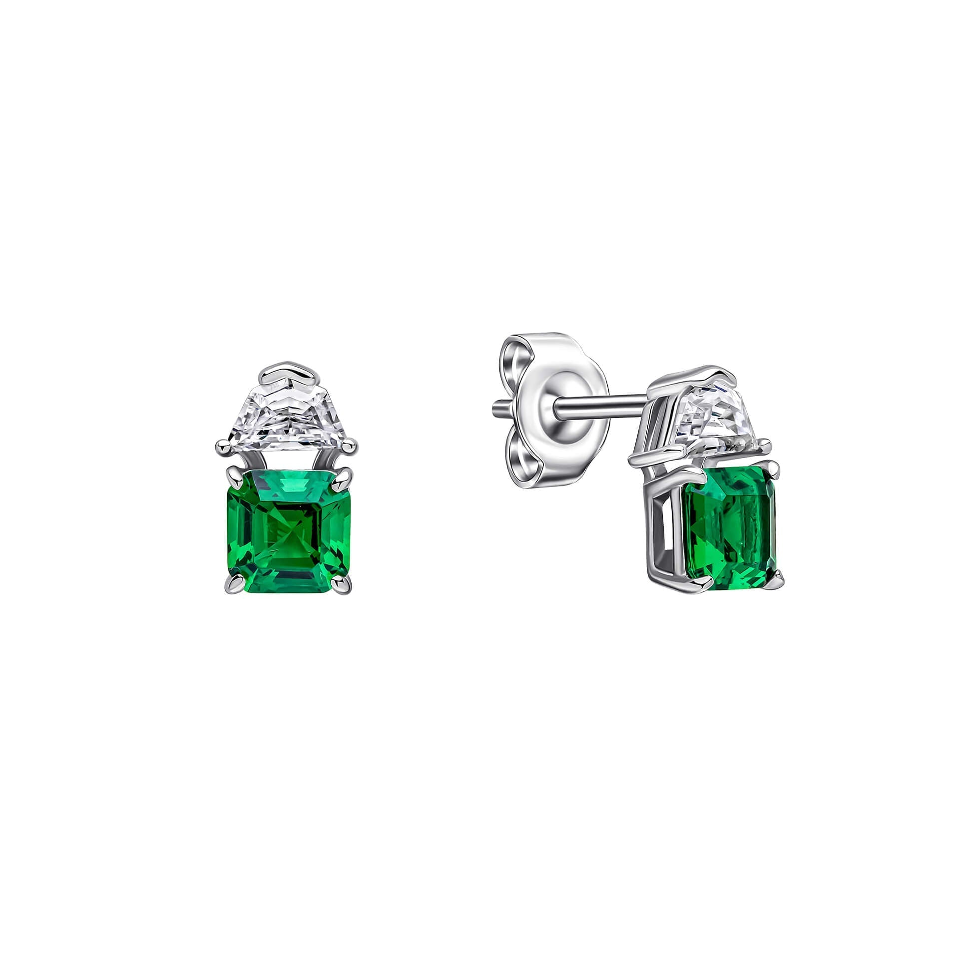 Gecko Jewellery Square Cut Sterling Silver Earrings with Zirconia
