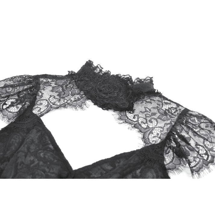 Kate's Clothing Black Floral Lace High-Neck Gothic Corset Top