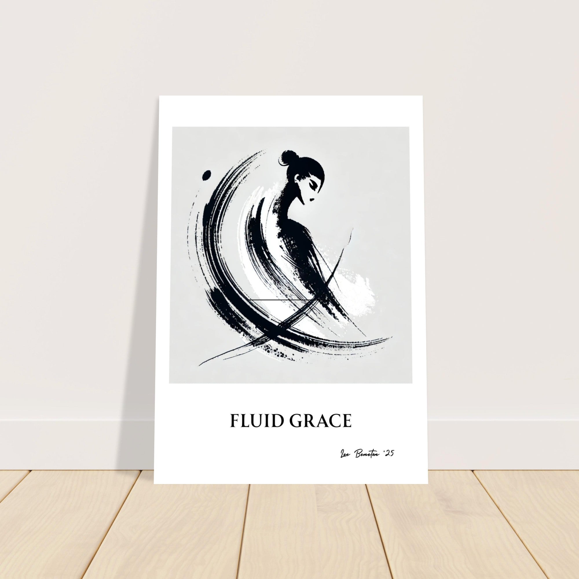 Minimalist Ink Brush Wall Art Print – Modern Abstract Black and White Poster, Japandi Decor, Contemporary Neutral Artwork
