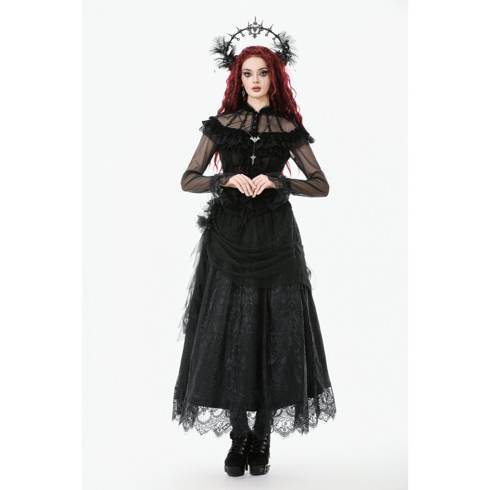Dark In Love Seraphina Gothic Tulle Maxi Skirt – Black Lace Victorian
