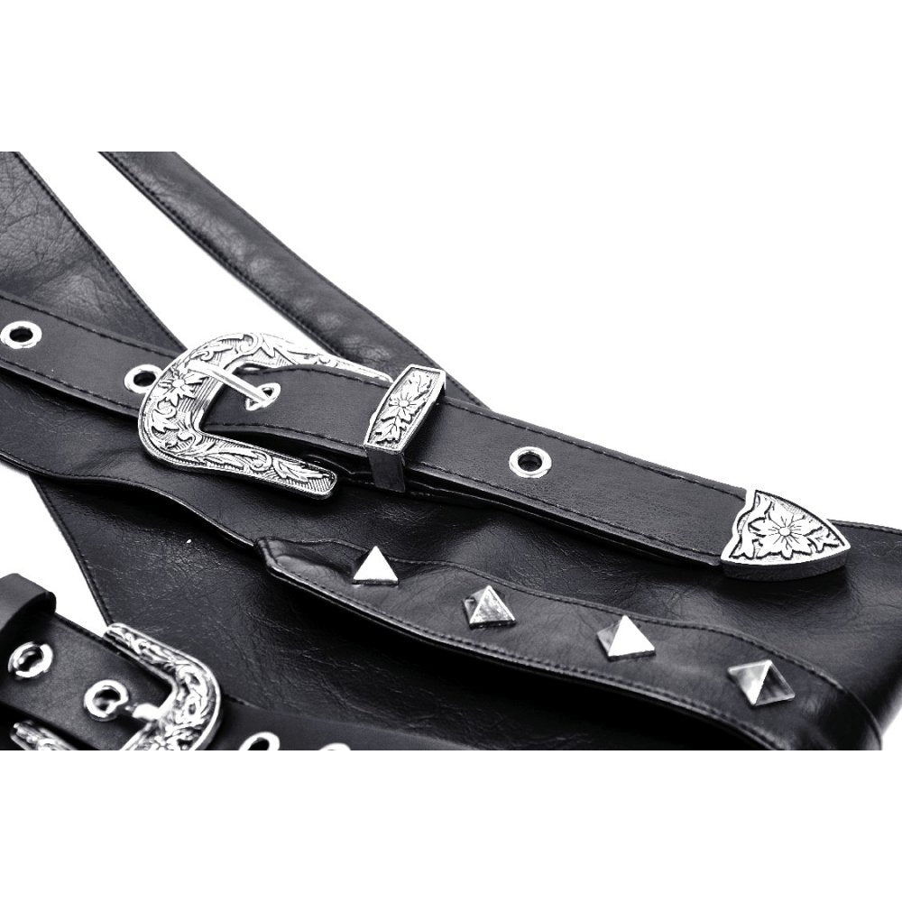 Dark in Love Elvira Goth Waist Belt – Layered Black Faux Leather