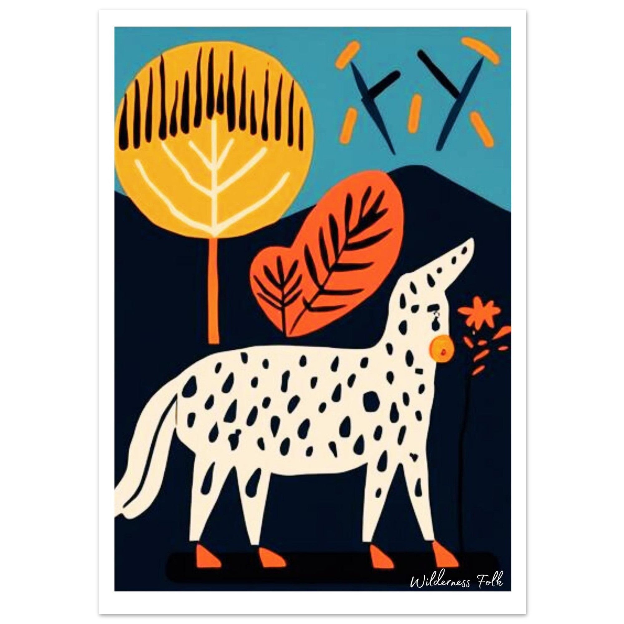 Stylish Folk Art Poster - Modern Animal Illustration - Scandinavian Wall Décor