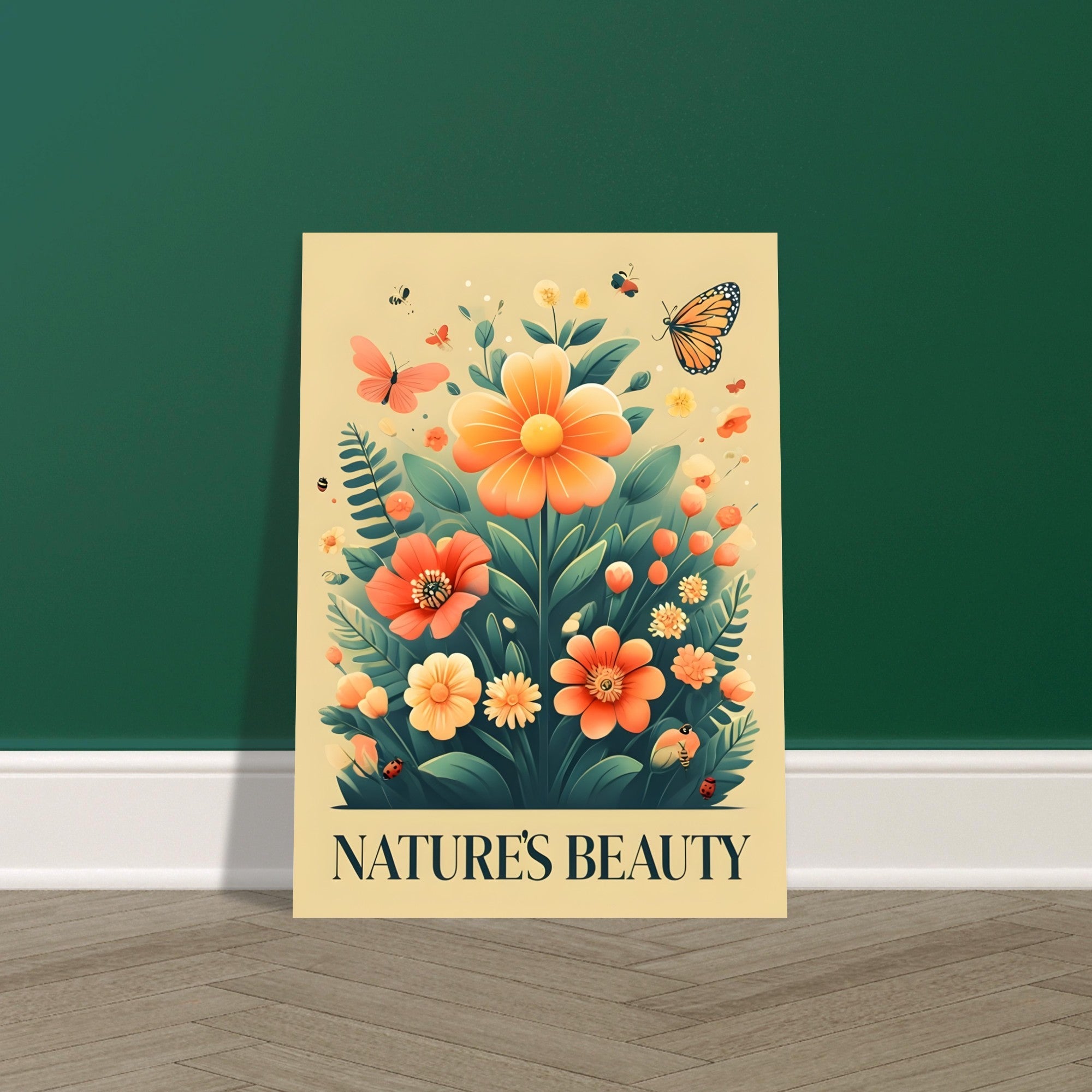 Floral and Butterflies Poster - Vibrant Nature Art Print | Colorful Home Decor | Botanical Wall Art for Living Room & Bedroom