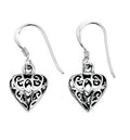 Gecko Jewellery Sterling Silver Filigree Heart Drop Earrings