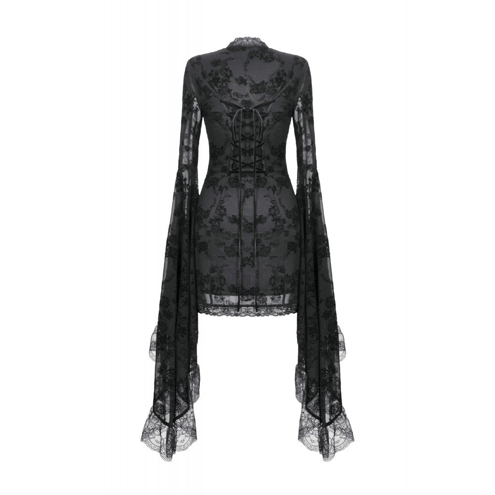 Dark In Love Minerva Black Lace Dress – Gothic Bell Sleeve Mini Dress