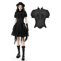 Dark In Love Sinead Black Gothic Blouse – Short Puff Sleeve Ruffle Collar