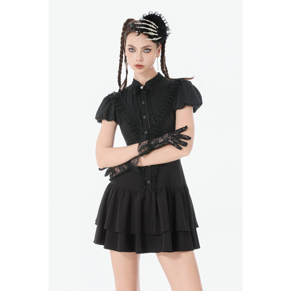 Dark in Love Lolita Bow-Trim Lace Dress | Gothic High-Low Evening Gown