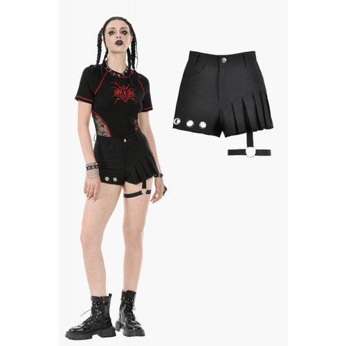 Dark in Love Gwen Black Pleated Garter Shorts – High-Waisted Goth