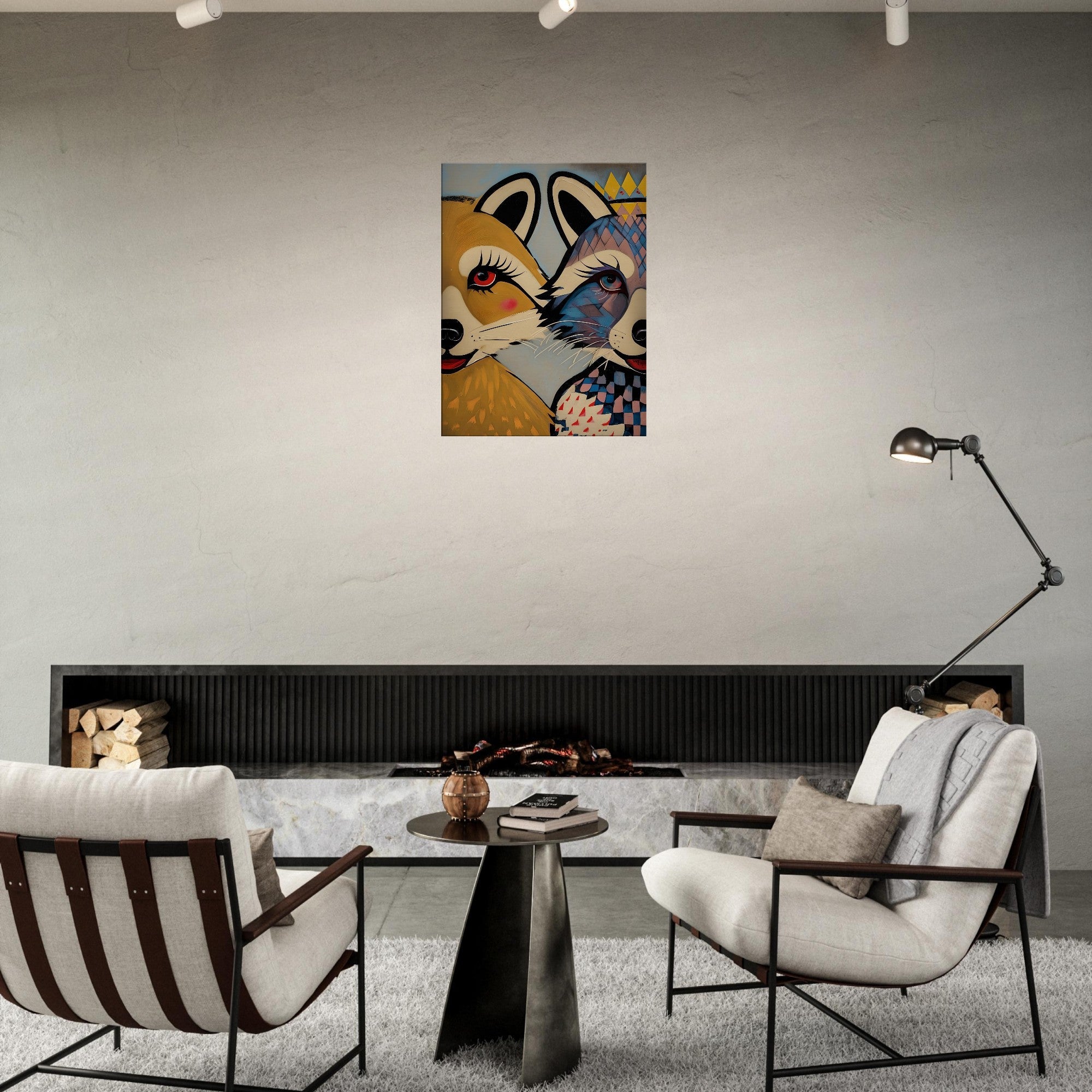 Stylized Raccoons Canvas Print  – Abstract Expressionist Canvas Wall Art