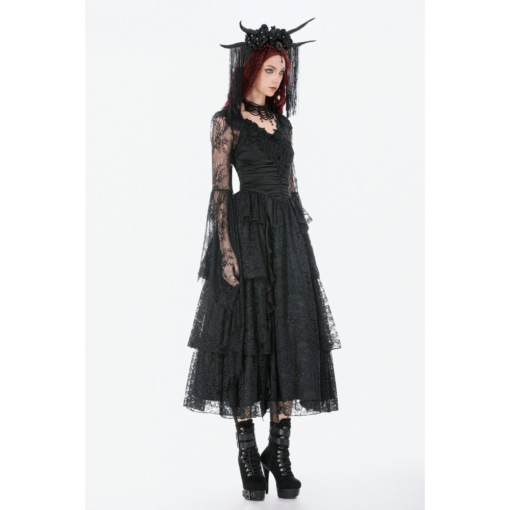 Dark In Love Gothic Lace Bell Sleeve Cape – Dragon Embroidery