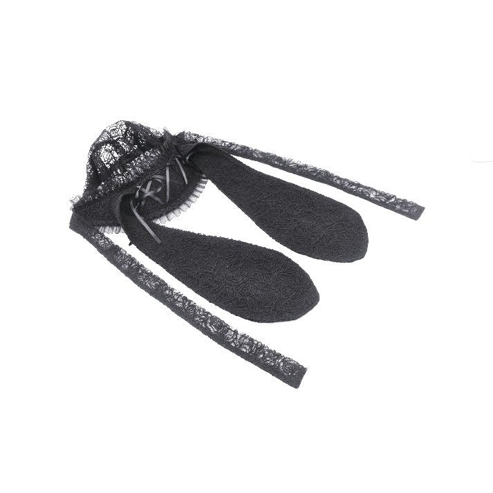 Dark in Love Elowen Black Gothic Lolita Rabbit Ear Bonnet | Rose Lace