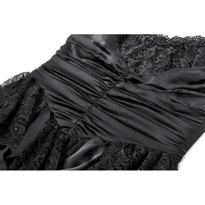 Dark in Love Black Gothic Satin and Lace Tiered Corset Dress