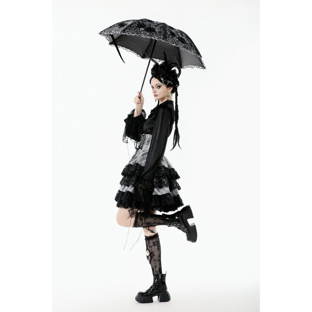 Dark in Love Belladonna Embroidered Folding Parasol – Black Gothic Sunshade