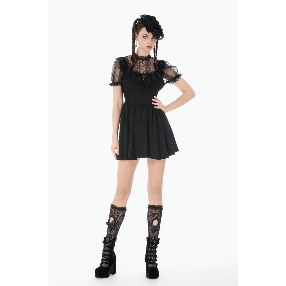 Dark in Love Black Lace Silhouette Gothic Dress with Cross Charm