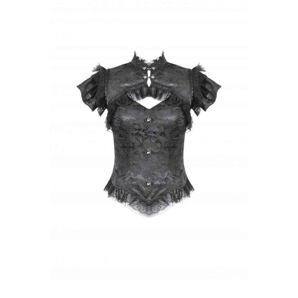 Dark in Love Seraphine Black Lace Shoulder Goth Top | Victorian Style