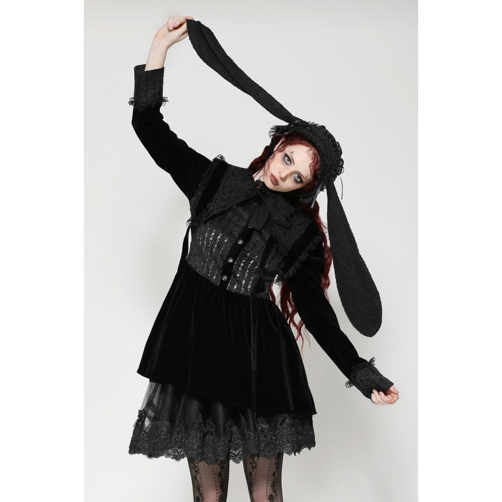 Dark in Love Elowen Black Gothic Lolita Rabbit Ear Bonnet | Rose Lace