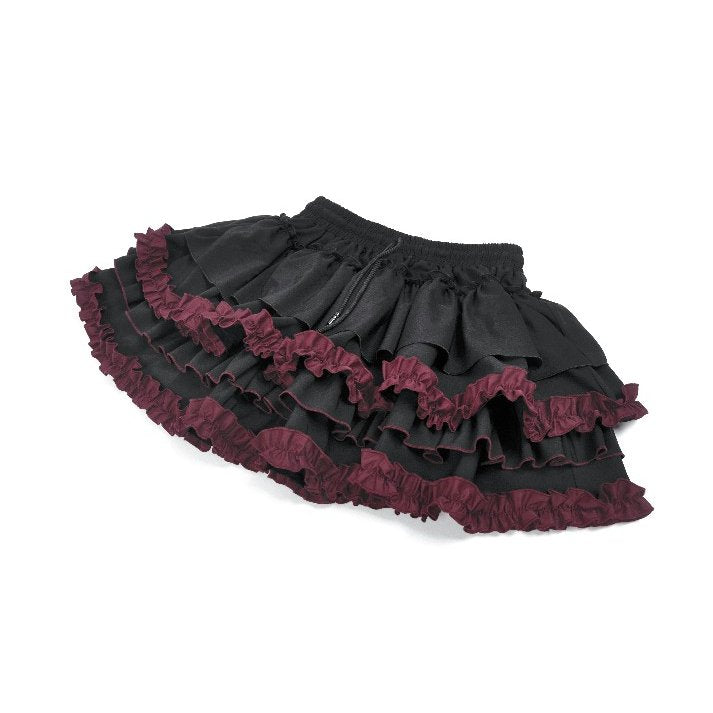 Dark in Love Black & Crimson Gothic Tiered Ruffle Mini Skirt