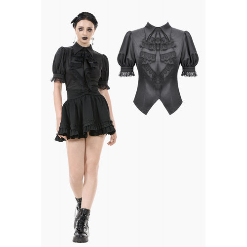 Dark in Love Viktoria Gothic Blouse – Black Lace Ruffle Victorian Top