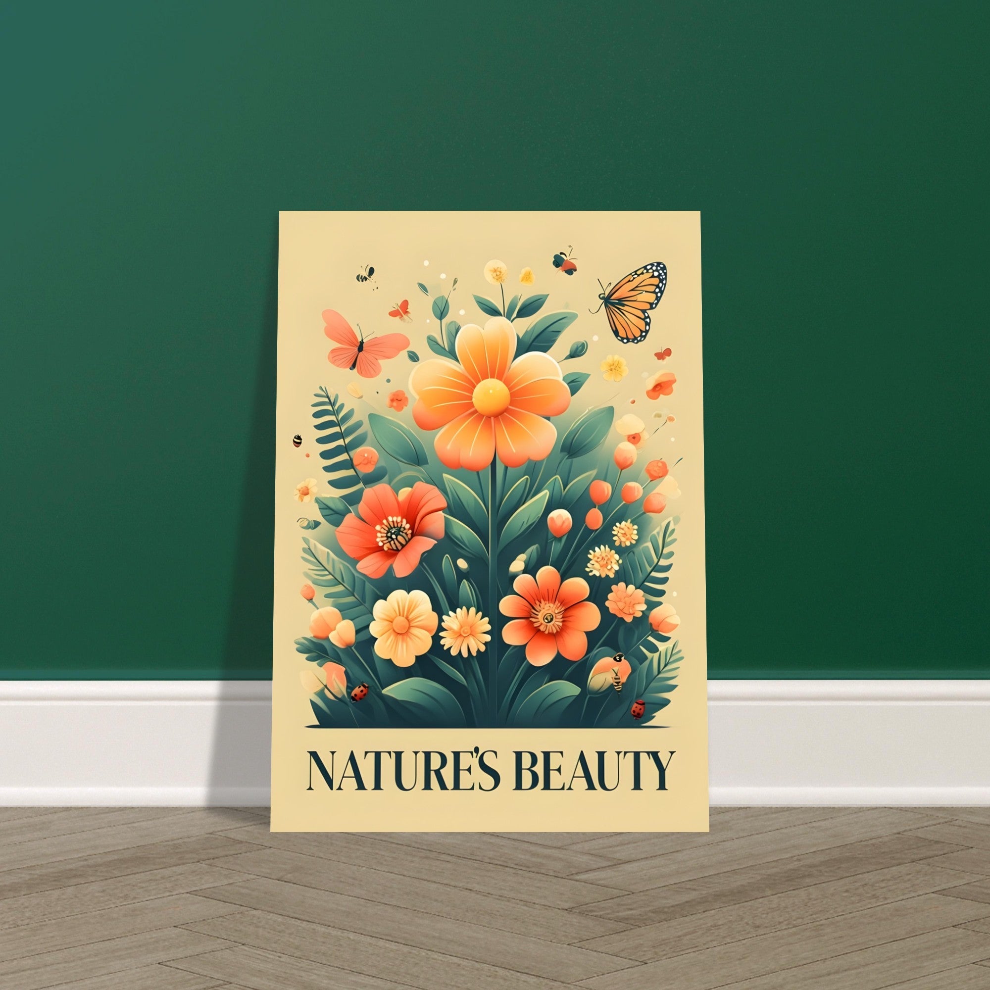 Floral and Butterflies Poster - Vibrant Nature Art Print | Colorful Home Decor | Botanical Wall Art for Living Room & Bedroom