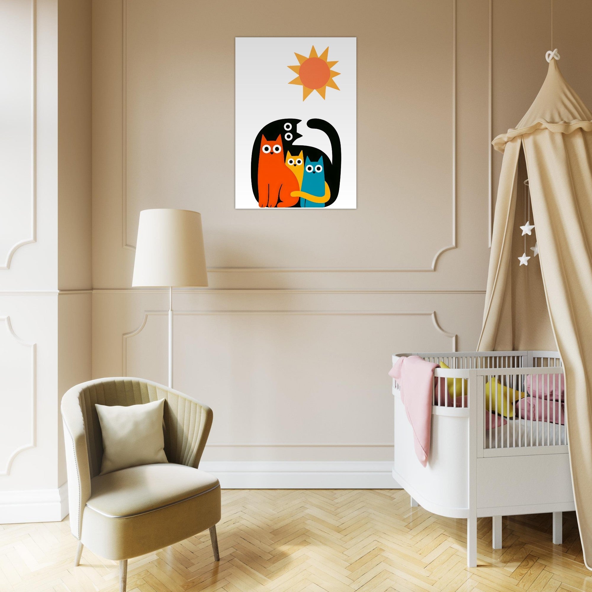 Modern Cat Family Poster - Minimalist Wall Art Print - Colorful Cat Decor for Home & Nursery