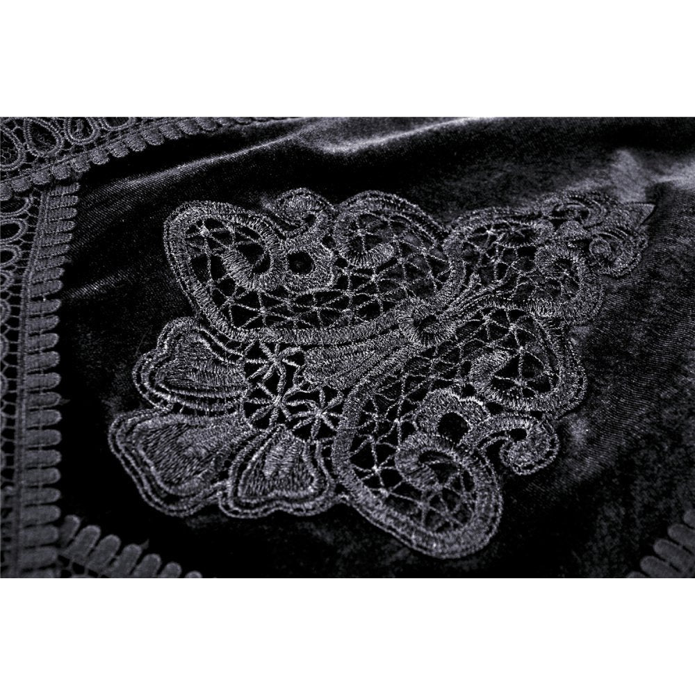 Dark in Love Melisandre Embroidered Velvet Mesh Goth Skirt - Black