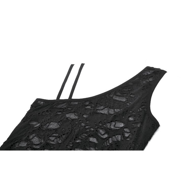 Dark in Love Morrigan One-Shoulder Lace Goth Top – Black Floral Burnout