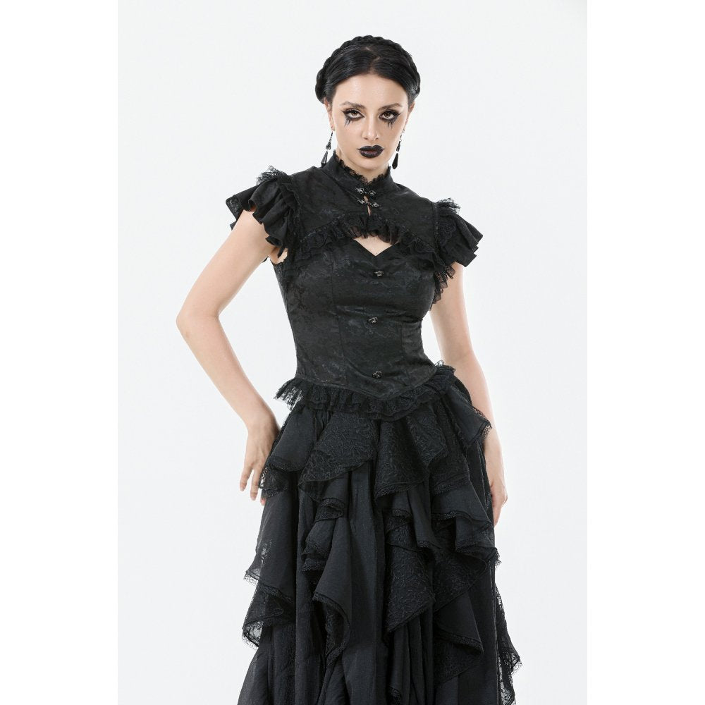 Dark in Love Seraphine Black Lace Shoulder Goth Top | Victorian Style