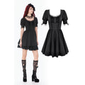 Dark in Love Gothic Lace Square-Neck Puff Sleeve Dress – Black