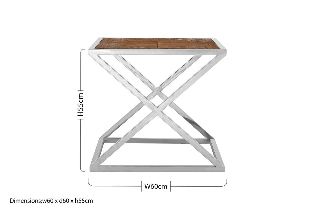 Orsina Hudson Side Table – Distressed Wood and Chrome Stainless Steel
